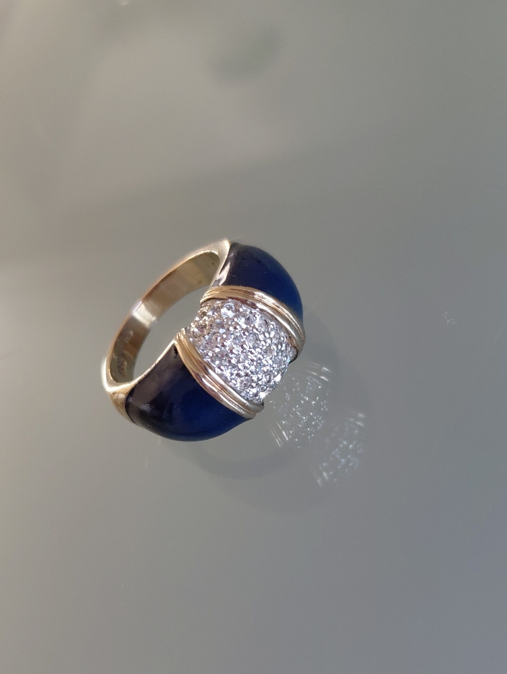 Vintage PANETTA Blue Enamel Pavé Rhinestone Gold-Plated Sterling Ring Size 7.25